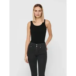 ONLY Longtop ONLLIVE – Tanktop mit figurbetontem Schnitt und Stretch unifarben, modisch, sehr figurbetont, Baumwollmischung, Rundhals schwarz M (38)