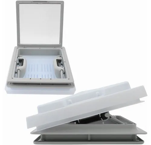 MPK Dachfenster Dachhaube 28 x 28 grau - Dachhaube für Wohnmobile und Caravans, mit durchsichtiger Milchglashaube und Insektenschutzgitter für optimale Belüftung und Licht im Innenraum.