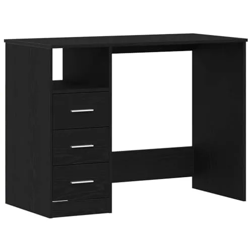 vidaXL Schreibtisch mit Schubladen Schwarz Eichen-Optik 102x50x76 cm - Kinderschreibtisch mit 3 Schubladen und offenem Fach, ideal für kleine Räume und bietet viel Stauraum für Bücher und Materialien. Langlebiger Holzwerkstoff in eleganter Eichen-Optik.