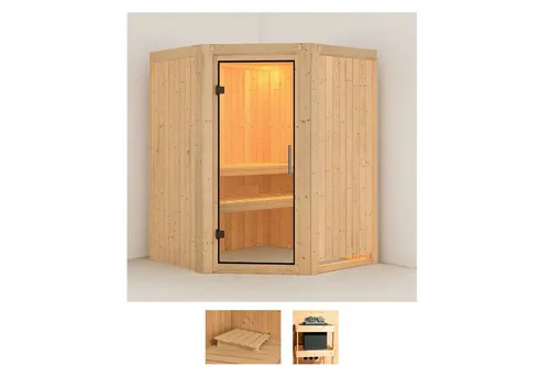 Karibu Sauna Larin, Set ohne Ofen - Innensauna für individuelle Entspannung, fördert die Gesundheit und entschlackt den Körper. Ideal für regelmäßige Saunagänge und zur Vorbeugung von Erkältungen.