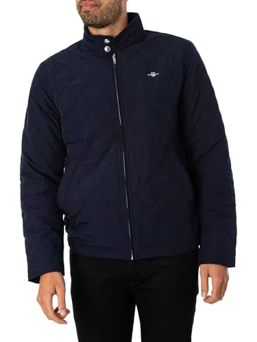GANT Herren Quilted Windcheater Jacke, Evening Blue - Funktionsjacke mit Rautensteppung, ideal für windige Tage, verstellbare Abschlüsse sorgen für perfekten Sitz und Komfort.