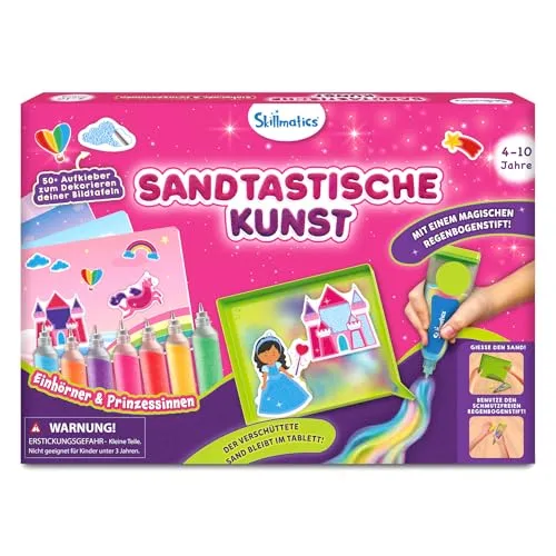 Skillmatics Sandkunst-Set – Einhörner & Prinzessinnen | Gestalte & Klebe über 50 Bunte Aufkleber, Bastelset & Zubehör für Kinder, Geschenk für Mädchen & Jungen ab 4-10 Jahren