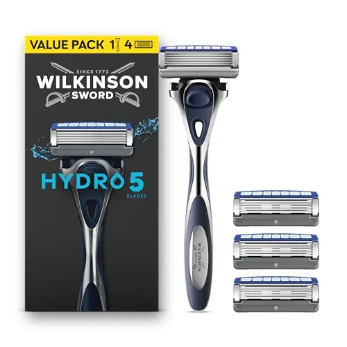 Wilkinson Sword Hydro 5 Herrenrasierer, Haut-Hydratation, karbonbeschichtete Klingen, Rasierergriff plus 4 Ersatzklingen