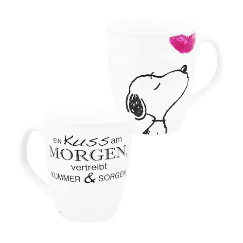 United Labels The Peanuts Tasse 280 ml, Ein Kuss am Morgen, Weiß, Kaffeebecher aus Steingut, Kaffeetasse mit Geschenkbox, Snoopy Geschenke