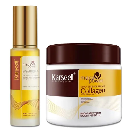 Karseell Haarpflege-Set Maca Essenz – 2-tlg. Haarmaske & Haaröl - Erleben Sie mit dem Karseell Haarpflege-Set eine luxuriöse Pflege für Ihr Haar. Die Kombination aus Maca Collagen Haarmaske und Haaröl sorgt für intensive Regeneration und strahlenden Glanz. Ideal für gepflegtes, geschmeidiges Haar.