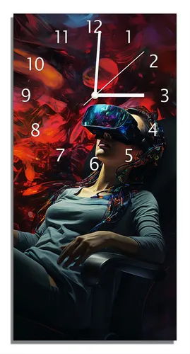 Wallario Design Wanduhr 30 x 60 cm - Virtuelle Realität Motiv - Hochwertige Wanduhr mit stylischem Druckmotiv für Ihr Zuhause. Leichtes Acrylmaterial, einfache Montage und präzises Quarz-Uhrwerk sorgen für zeitgemäßes Design und praktische Funktionalität.