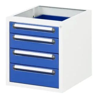 Rau Unterbau-Container mit 4 Schubladen - Unterbauschrank mit 4 Schubladen, ideal für Werkbänke. Hohe Tragkraft von 35 kg und praktische Zentralverriegelung für Sicherheit. Made in Germany mit 5 Jahren Garantie.