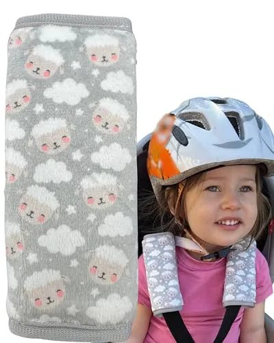 HECKBO 2x Gurtkissen Kinderwagen Schafe & Wolken – Gurtschoner Babys, Gurtpolster Autositz, Schulterpolster Trage, weich & gepolstert, Sicherheitsgurt Zubehör Jungen Mädchen
