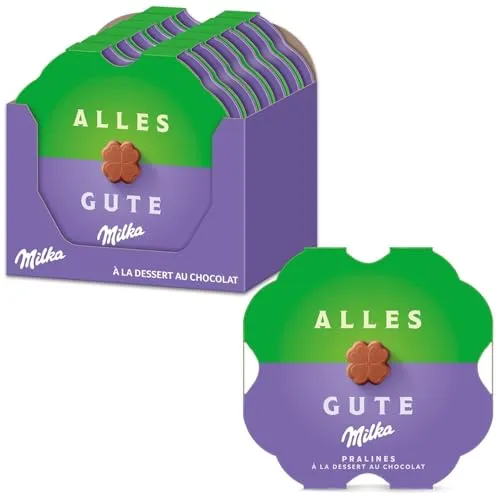 Milka Alles Gute Pralinen – Alpenmilch-Schokolade mit feiner Kakaocrème-Füllung in Kleeblattform – 12 x 44g