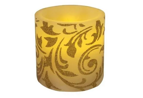 BURI Tafelkerze LED Kerze mit Goldglitter-Ornament Wachskerze Glitzerkerze Stumpenkerz