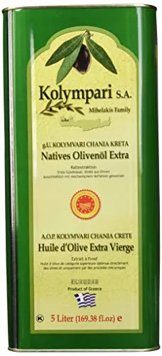 Mihelakis Kolymvari Natives Olivenöl Extra g.U. 5L - Hochwertiges natives Olivenöl extra aus Koroneiki-Oliven, schonend bei unter 25°C kaltgepresst. 100% naturbelassen und unverschnitten, ideal für die mediterrane Küche.