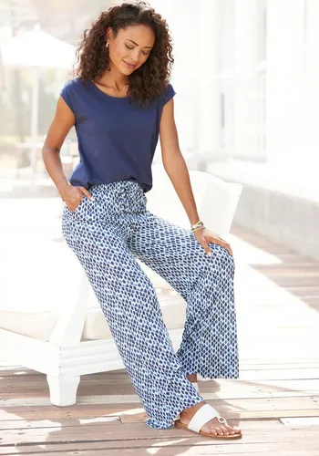 Modischer Overall LASCANA für Damen - Blau bedruckt - Stylischer Jumpsuit von LASCANA im 2-in-1-Look. Mit weitem Bein und praktischen Taschen für optimalen Tragekomfort. Ideal für den Sommer!