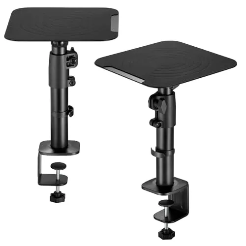 Drall 2 x Universal Lautsprecher Tischhalterung - Neigbar +/- 15° - 26-40 cm höhenverstellbar - bis zu 15 kg - Lautsprecherständer Boxenständer für Tisch Schreibtisch - schwarz Modell: BH7BA