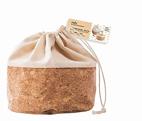 Produktbild Nuts Textiler Kork Brotbeutel mit Kordel | Grösse L | Brotsack | Brot nachhaltig aufbewahren | Als Aufbewahrung von Brot | Plastikfrei | Brotkorb | 100% Baumwolle
