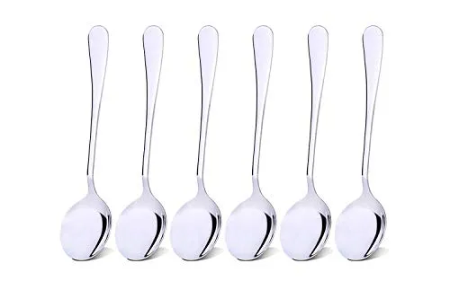 Qinglele Suppenlöffel-Set, löffel suppe, Esslöffel, Edelstahl Esslöffel 304, rund, 18 cm, 6 Stück