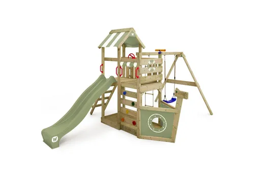Wickey Spielturm SeaFlyer – Maritimer Kinderkletterturm - Schaukeln, Klettern und Rutschen in einem! Mit 10 Jahren Garantie* und extrem witterungsbeständigem Holz ist dieser Spielturm perfekt für kleine Seefahrer.