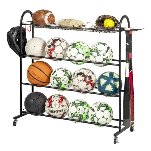 eluno Sportball-Aufbewahrungsständer - Robuste Ballaufbewahrung aus Stahl, schwarz - Praktische Ballaufbewahrung für Sportgeräte, stabiler Stahl sorgt für langanhaltende Nutzung und Ordnung im Sportbereich.