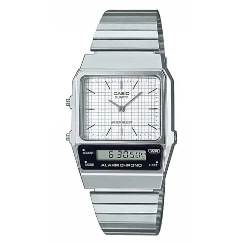 Casio Retro Vintage 7aef Uhr - Armbanduhren für Herren, zeitloses Design mit silberner Edelstahl-Oberfläche und weißem Zifferblatt für einen klassischen Look