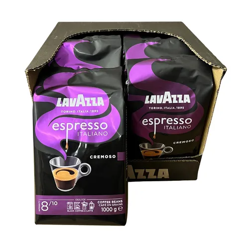 Lavazza Espresso Italiano Cremoso 1 kg - 6er Pack - Kaffee, ideal für echten italienischen Espresso-Genuss. Nie wieder schleppen - jetzt im Vorratspack mit edlen Arabica- und Robusta-Bohnen!