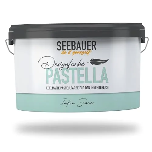 SEEBAUER diy Pastellfarbe PASTELLA Türkis 2,5L - Edelmatte Wandfarbe in Türkis mit sehr hoher Deckkraft, abwaschbar und tropffrei – ideal für ein gesundes Raumklima und Haushalte mit Kindern oder Haustieren.