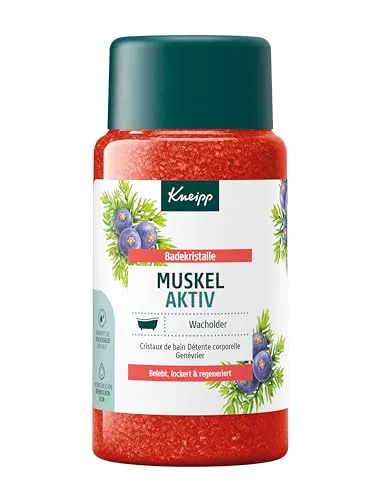 Kneipp Badekristalle Muskel Aktiv - mit wertvollem ätherischen Wacholder-, Rosmarinöl & Arnikaextrakt - wärmend wohltuend zur Muskulatur - 600g