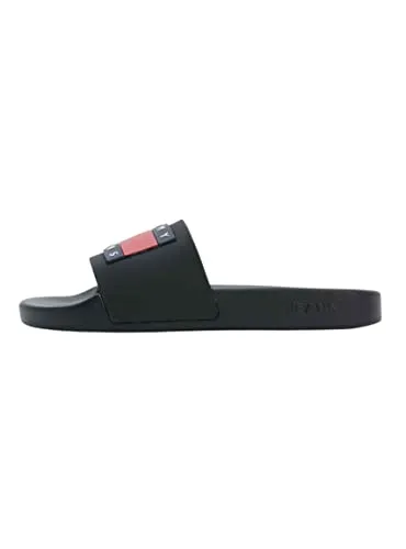 Tommy Jeans FLAG POOL ESS Damen - Synthetische Slidesandalen Schwarz - 41 EU - Sandalen für Damen mit komfortablem Schlupfdesign, ideal für entspannte Tage am Pool oder im Alltag.