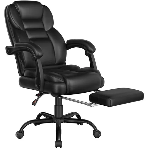 Yaheetech Ergonomischer Bürostuhl mit Fußstütze, 360° drehbar, Schwarz