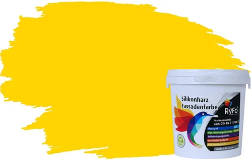 RyFo Colors Fassadenfarbe Silikonharz Fassadenfarbe Kanariengelb 1l, 1 L ca. 6 m², Wasserabweisend, diffusionsfähig, schützt vor Schmutz, Algen, Pilzen