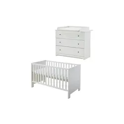 Babyzimmer 2er-Set Thilo, weiß - Komplett Babyzimmer in elegantem Weiß mit Soft-Close Schüben und hochwertiger Kassettenfräsung. Ideal für stilvolle Kinderzimmergestaltung.