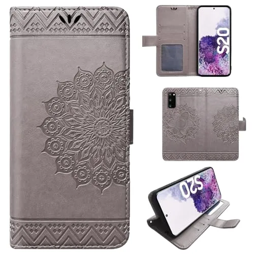 Hülle Kompatibel mit Samsung Galaxy S20 | Klapphülle Schutzhülle mit Kartenfächer Kompatibel für Galaxy S20 | Magnetverschluss Klapphülle | Grau