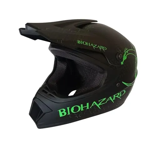 Kinder Crosshelm Bio-Hazard AHP – Fluoreszierender Motorradhelm für Downhill und Motocross (M) - Robuster Fullface Crosshelm für optimalen Schutz bei Stürzen. Mit integriertem Sichtfeld und Sonnenblende für beste Sicht. Leicht und komfortabel, ideal für lange Fahrten. Stylisches Design in verschiedenen Farben, perfekt für junge Fahrer.