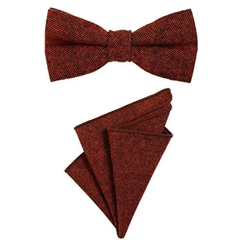 DonDon Herren Fliege 12 x 6 cm gebunden längenverstellbar und Einstecktuch 23 x 23 cm farblich passend aus Baumwolle orange schwarz