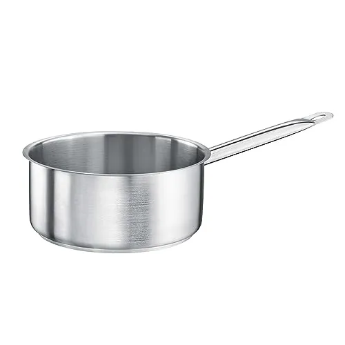 TOMGAST Stieltopf Durchmesser: 20 cm Höhe: 9 cm Fassungsvermögen: 2,6 l | Edelstahl 18/10 | Wandstärke 1 mm bis 1,2 mm | 3-lagiger Alustahlboden | Induktion