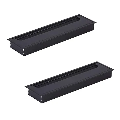 HOOZ 2X Kabeldurchführung Schreibtisch, 280mm Aluminium Kabeldurchlass mit Bürstendichtung, Kabeldurchführung Tisch für Tisch Büro Arbeitsplatten, Kabelkanal für Möbel und Schreibtisch (Rechteckig)