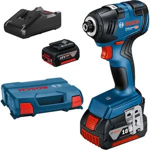 Bosch Professional 18V System Akku Drehschlagschrauber GDR 18V-200 - max. Drehmoment 200 Nm, ergonomisches Design und inkl. 2x Akku GBA 18V 4.0Ah, Schnellladegerät und L-Case