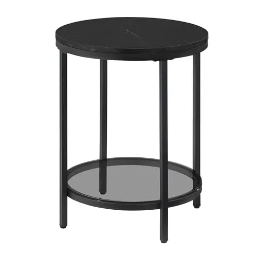 VASAGLE Beistelltisch rund, Glastisch mit Hartglas und Metallgestell