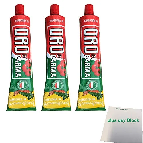 Oro di Parma Tomatenmark mit Würzgemüse 3er Pack (3x 200g Tube) + usy Block