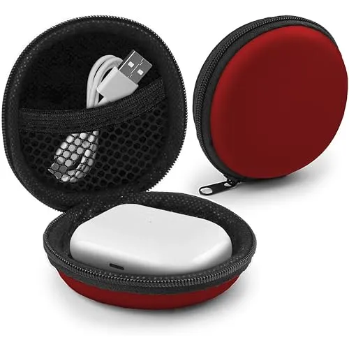 MyGadget Kopfhörer Aufbewahrung [ 8 x 8 cm ] - Mini Tasche Schutztasche Transport Box - Zubehör für z.B. In Ear Case Ohrhörer | Apple Airpods | USB Sticks - Rot