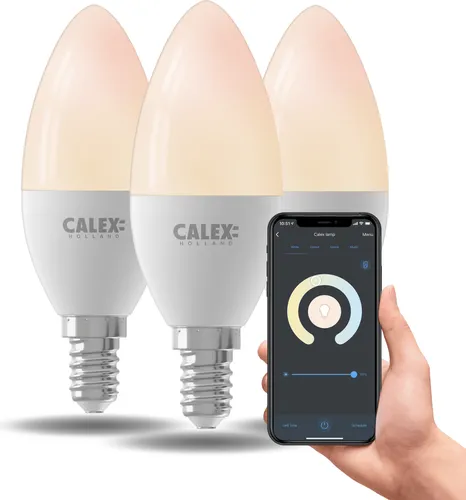 Calex Smart LED Lampe, E14, B35, Kerze, warmweißes Licht, dimmbar, WLAN App- & Sprachsteuerung, 3er Pack