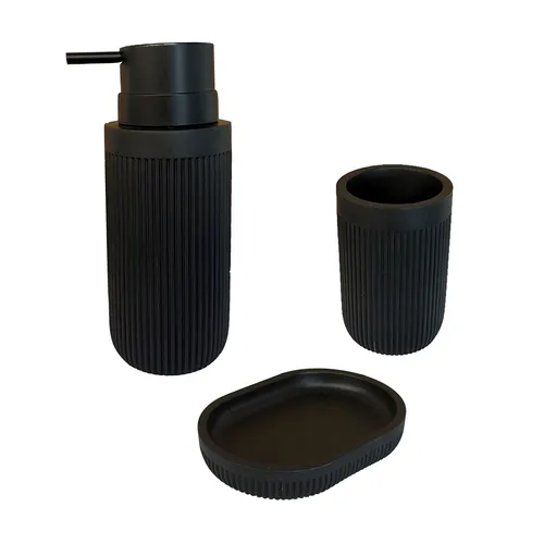Bad Accessoires Badzubehör Seifenschale Seifenspender Zahnputzbecher Set 3-tlg.
