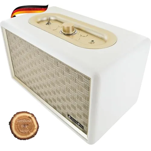 SCHWAIGER 661712 Retro Bluetooth Lautsprecher - Tragbare Bluetooth-Lautsprecher im Vintage Look mit hochwertigem Holzgehäuse und edler Lederoptik. Genießen Sie kabellosen HiFi-Sound bis zu 10m Reichweite und eine Akkulaufzeit von bis zu 2,5 Stunden.