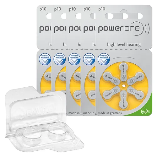 Varta Power One Hörgerätebatterien PR70 gelb 10 + Transportbox für 2 Zellen 30