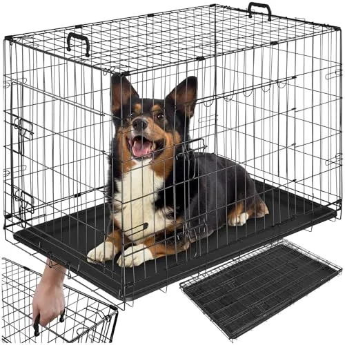 Produktbild TecTake Hundekäfig-Gitterbox Luna, klappbar, 2 Türen, 91,5 x 59,5 x 64 cm