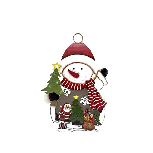 Kaladia Beleuchtete Dekoration Schneemann mit Weihnachtsbaum aus Holz – Weihnachtliche Deko mit warmem Licht – Handbemalt & Batteriebetrieben - Maße: 21 x 5 x 29 cm