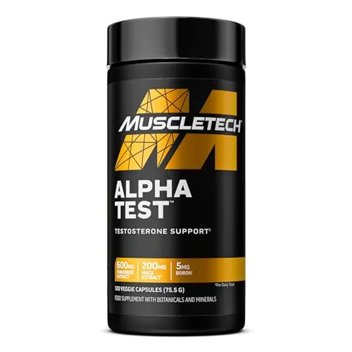 Produktbild MuscleTech AlphaTest Testosteron-Booster-Ergänzungsmittel für Männer, Trainingsergänzungsmittel, Muskelaufbaumittel für Männer, 200 mg Maca-Extrakt, Zink und Bor, 120 Kapseln, 30 Portionen