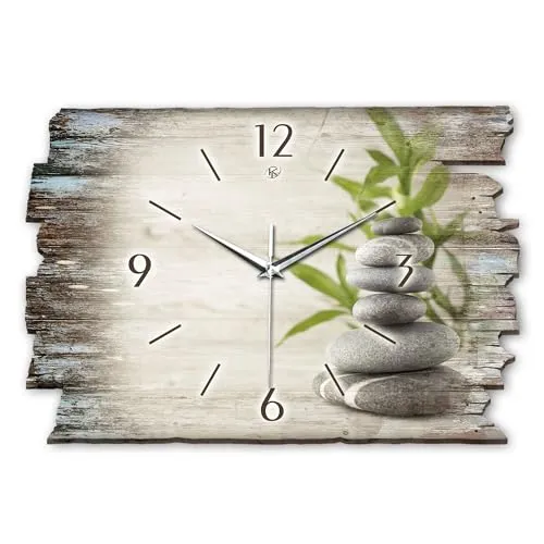 Kreative Feder Designer Wanduhr „Bambus“ aus Holz 40x27cm im Shabby Style Design - Designeruhr mit flüsterleisem Uhrwerk ohne Ticken (Bambus, leises Quarzuhrwerk)