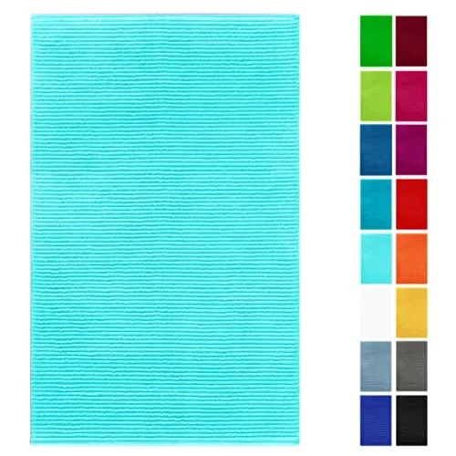 Lashuma Maschinenwaschbarer Badezimmerteppich Türkis 50x80 cm - Hochwertiger, flauschiger Badvorleger aus 100% Baumwolle, maschinenwaschbar und trocknergeeignet. Ideal für Komfort und Stil in Ihrem Badezimmer. Sorgt für angenehme Fußwärme und ist pflegeleicht.