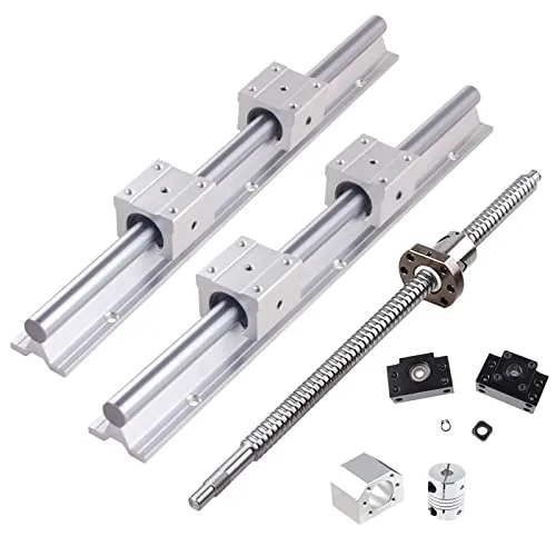 GooEquip 2x SBR20 500mm Linearführung Gleitschiene Welle mit 4x SBR20UU Lagerblock, SFU1605 Kugelumlaufspindel Set 500mm Edelstahl Kugelumlaufspindel+6,35 * 10mm Kupplung+BK / BF12 Stützsitz+DSG16H