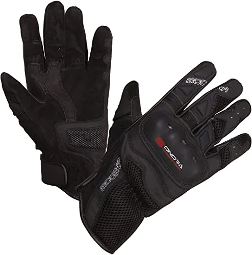 Modeka Sonora Motorrad Handschuhe 12 - Schwarz-Rot - Motorradhandschuhe mit atmungsaktivem Leder, harten Protektoren und hoher Griffigkeit - ideal für Onroad und ATV-Fahrten.