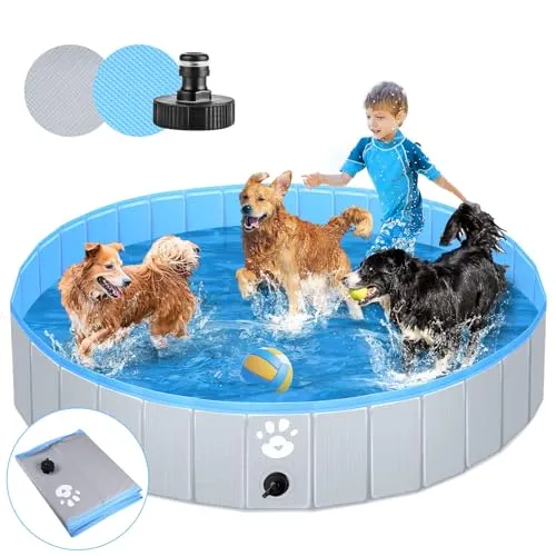 Produktbild Hundepool Schwimmbecken für Hunde Kinder Planschbecken oder Anderer Tiere Verstärkte Stärke 5mm tragbar und faltbar - Grau (160cm)